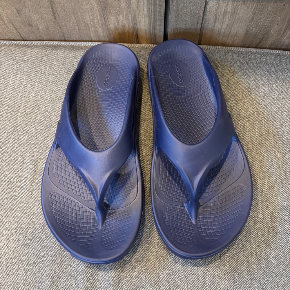 OOFOS OOriginal Navy Blue Recovery Sandals Mens 12 Womens 14 Flip Flops EU 45